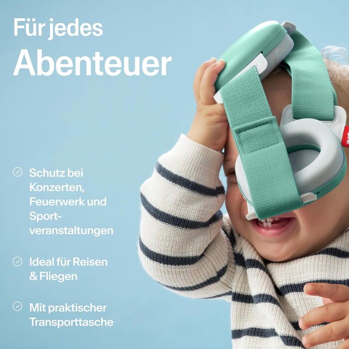 Навушники Alpine Muffy Baby Klassik для захисту слуху малюків, чорного кольору, регульоване антиковзне обруч до 36 місяців, безпечно протестовано в Німеччині, запобігають пошкодженню слуху, комфортне зелене обруч