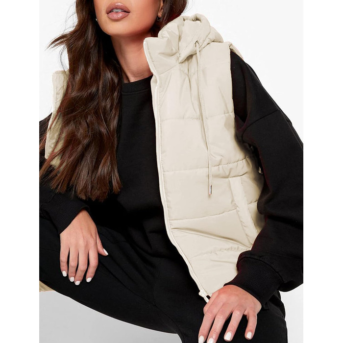 Жіноча безрукавна стьобана жилетка Lentta з капюшоном, тепла зимова жилетка, пухова жилетка, колір бежевий