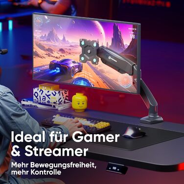 Кріплення для монітора ONKRON G80-B/G80T-B: газ-амортизатор, поворотний, нахильний, VESA 75x75-100x100, для моніторів 13-32 дюймів, до 8 кг