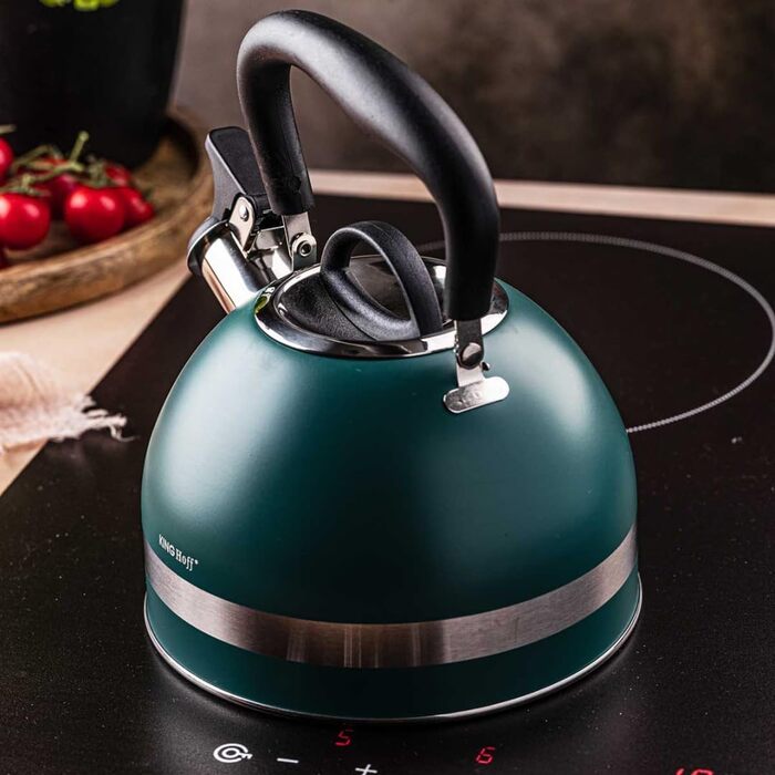 Чайник Kinghoff 1.8L з нержавіючої сталі, Induktion, з свистком, матовий зелений, KH-1855
