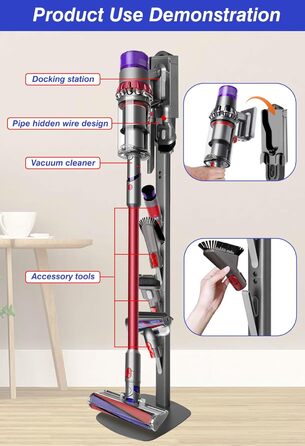 Підставка для пилососа Haturi для Dyson Gen5 V15 V12 Detect V11 V10 V8 V7 V6, металева стійка-дозатор, приховане кабельне кріплення, сірий