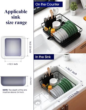 Dish Drying Rack, Space-Saving Dish Rack, Dish Organizer for Countertop, Durable Kitchen Drying Rack Made of Stainless Steel with Cutlery Holder, Dish Drying Stand