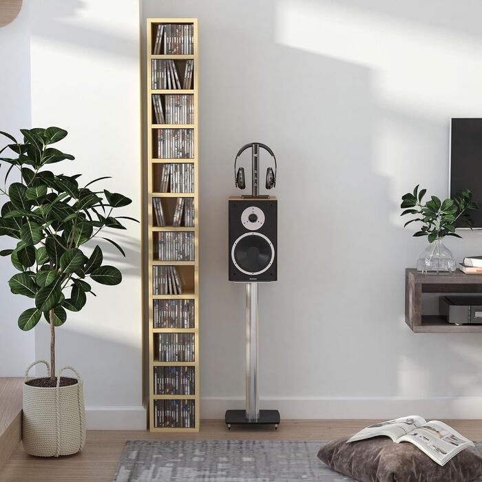 Шафа HOMCOM для зберігання CD, 12 секцій, 21x20x175 см, на 204 диски, колір бук бежевий