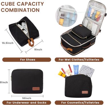 Рюкзак LOVEVOOK для ручної поклажі в літак, 40L, великий, для жінок, валіза-рюкзак, водонепроникний, для ноутбука 17 дюймів, для подорожей, бізнесу, відпочинку, хайкінгу, вихідних (L, чорний+коричневий)