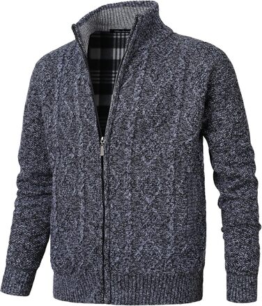 Чоловіча в'язана кофта-кардиган з коміром-стійкою та скандинавським візерунком. Тепла флісова куртка для чоловіків, XXL, темно-сірий