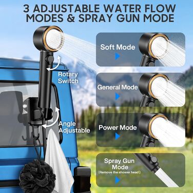 Портативна душова кабіна для кемпінгу Spardar, 8000mAh, з насосом та індикатором температури, 2м шланг, для відпочинку, автомийки, домашнього використання, чорна