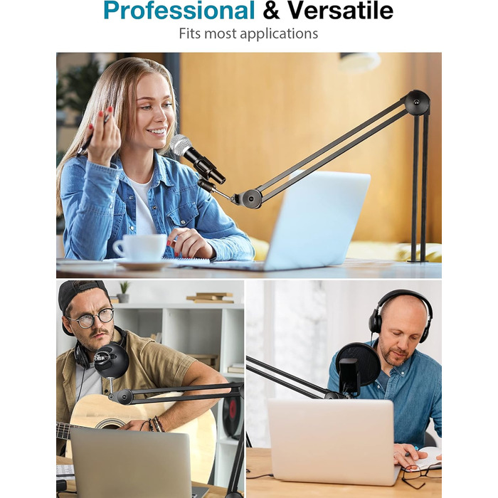 Підставка для мікрофона InnoGear: міцний шарнірний кріплення з кліпсою та кабелеутримувачами для Blue Yeti, Snowball, Hyper X, QuadCast, SoloCast, Fifine та інших великих мікрофонів