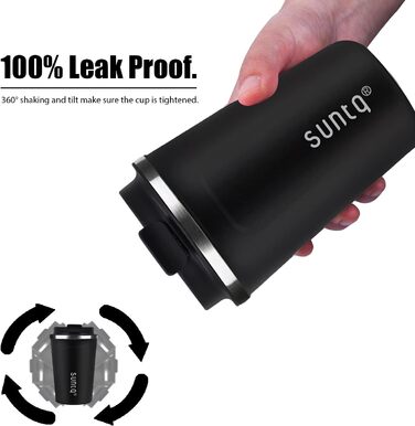 Термокружка для кави з нержавіючої сталі SUNTQ - 510 мл, з подвійними стінками, ізольована, з кришкою, що не протікає, багаторазова (Чорний)