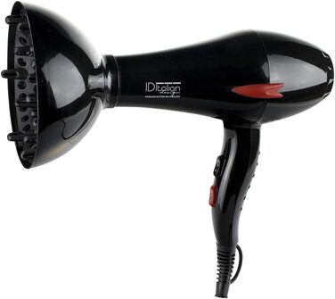 Професійний фен для волосся ID Italian Design з насадкою для укладки, 3 температурні та 2 режими швидкості, 2200W (темно-сірий)