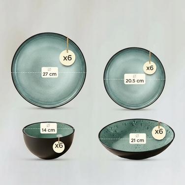 Керамічний обідній сервіз на 6 осіб, набір тарілок 24 предмети, стиль рустик бохо