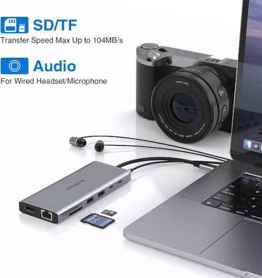 Док-станція USB-C для ноутбука 14-в-1: 2xHDMI 4K, DP, Ethernet, 4xUSB, 100W PD, SD/TF, Audio/Mic. Підтримка Dell, HP, Lenovo та інших ноутбуків.