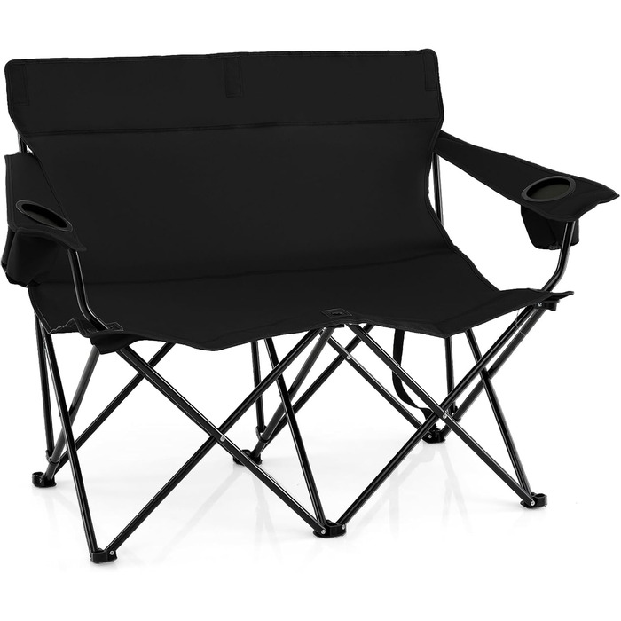 Крісло для кемпінгу на 2 особи Costway, розкладне з підстаканниками та підлокітниками, 300 кг, з сумкою для перенесення, для відпочинку, пікніків та риболовлі (чорний)