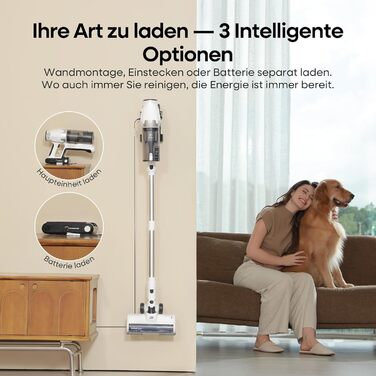 Акумуляторний пилосос ElecKeys 48000Pa/580W з LED-дисплеєм, антизаплутана щітка, 65 хвилин роботи, 7-шарова фільтрація, для твердих поверхонь, килимів та шерсті тварин, білий