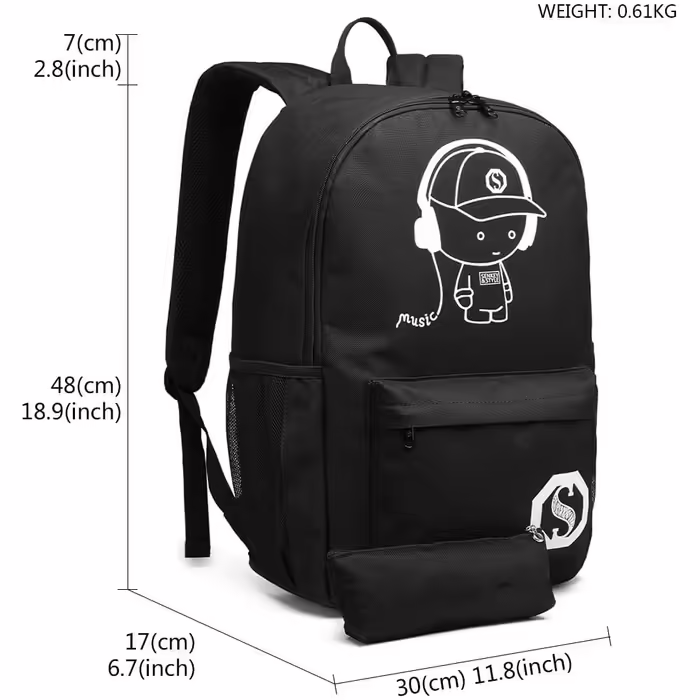 This backpack, school backpack, daypack, polyester, casual city backpack for university, outdoor, leisure, unisex (Black), E6879 BK, M