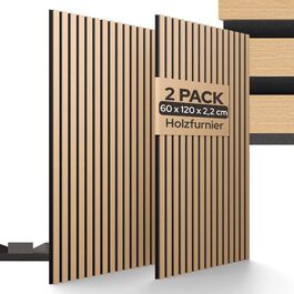 Акустичні панелі Arebos 120x60 см, настінна ламельна панель під дерево для стін та стелі, шумопоглищаючі панелі для покращення акустики приміщення, дуб (набір 2 шт.)