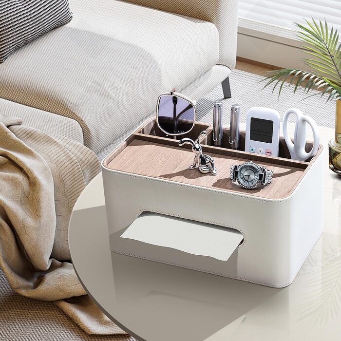 KINGFOM Склянка для серветок з 2 відсіками, з PU шкіри, для дому, офісу, ванної кімнати (Бежева)