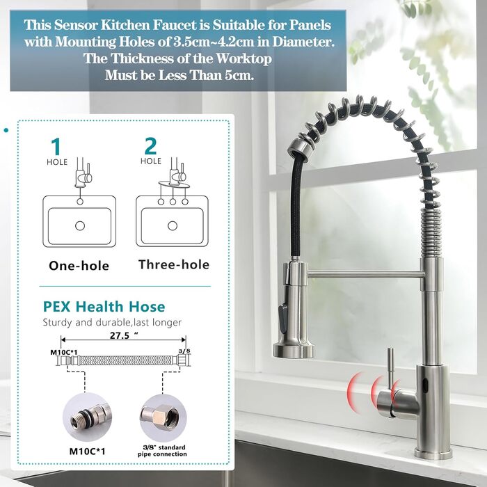 Інфрачервоний сенсорний змішувач для кухні з висувною лійкою, кухонна арматура 360° поворотна, одноручний змішувач з спіральною пружиною, для мийки, щіткове золото