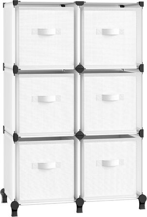 SONGMICS Cube Shelf with 6 Boxes, Shelving System, Storage Shelf with 6 Cubes, DIY, Expandable, Space-Saving, Bedroom, White LPC062W06
