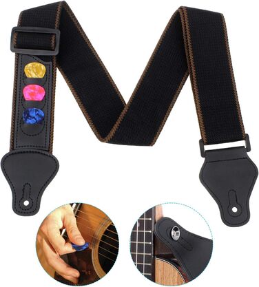 Гітарний ремінь Dreamtop: регульований ремінь для акустичної та електрогітари, басу з шкіряними кінцями, фіксаторами та набором медіаторів (16 шт.)