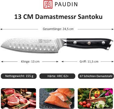 Набір кухонних ножів Paudin 5 шт. з кованого карбонового сталевого леза та ABS ручкою (13 см)