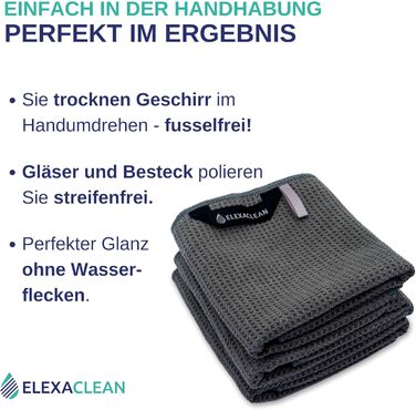 ELEXACLEAN Dishcloths (Set of 6, 68x42 cm, anthracite/dark grey) soft microfiber dish towels, waffle towels for the kitchen