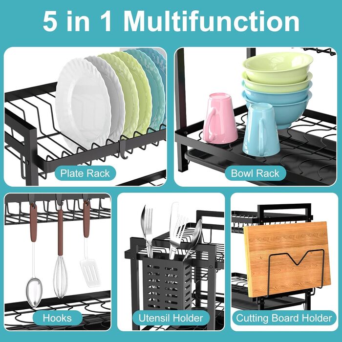 Dish Drying Rack, Dish Basket, Dish Drying Rack for Dishes, Dish Drying Stand, Dish Drying Rack for Countertop Sink Organizer (White) (Two-Tier)