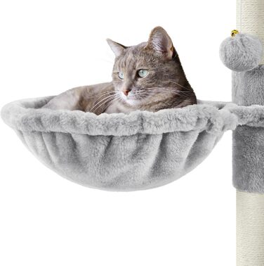 Драбина для котів Yaheetech XXL з 2 будиночками та кошиком, сідалками з сизалю, регульована висота 228-255 см, сіра та біла