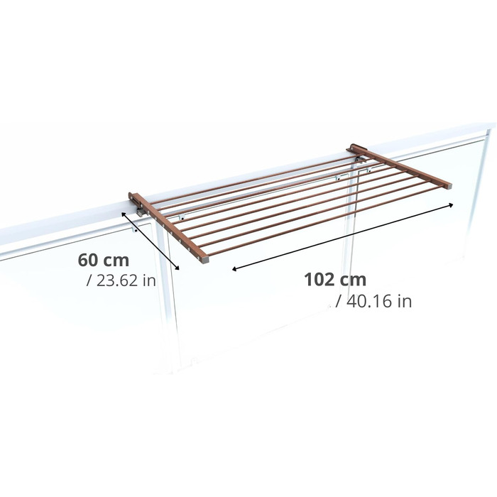 Сушарка для білизни Foxydry Duo для балкона, тераси та перил з нержавіючої сталі та алюмінію, коричнева, 102 см