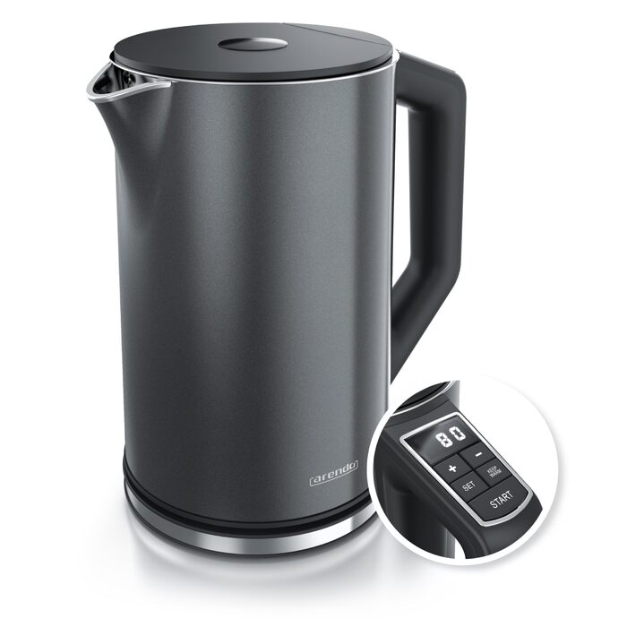 Електричний чайник Arendo з регулюванням температури 40-100°C, 1,5 л, 2200 Вт, модель ELEGANT, Pearl Grey (сірий)