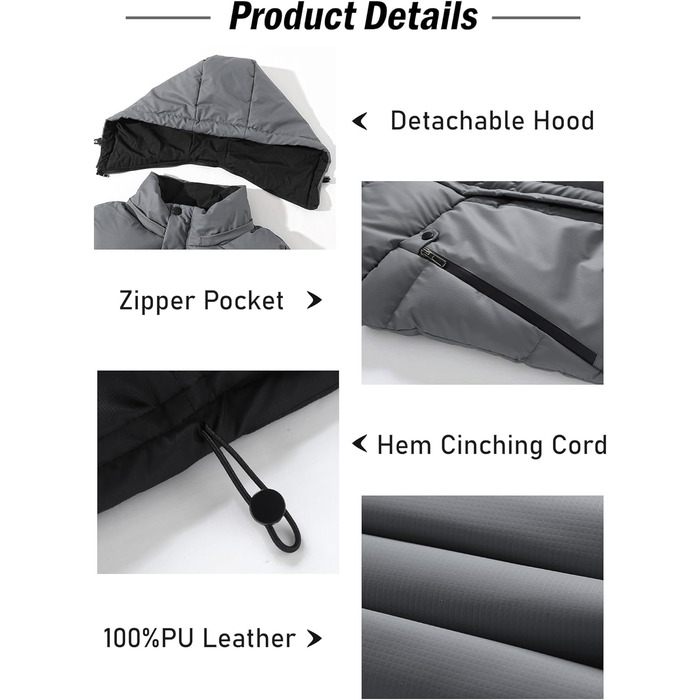 Чоловіча зимова жилетка AIEOE з PU-матеріалу, без рукавів, Outdoor-куртка з капюшоном, термо-стеганий жилет, тепла, з утеплювачем, водонепроникна (L, сірий)