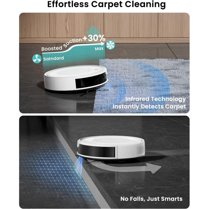 Робот-пилосос LEFANT M2 з функцією миття, 6000Pa, LiDAR-навігація, зони заборони, керування через APP/Alexa, для шерсті тварин, килимів та твердих підлог (M310 Ultra-W)