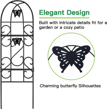 Amagabeli 2-Piece Garden Trellis Set, Metal, 152 x 46 cm, Rust-Proof Black Iron, Butterfly, Pot Vegetables, Flowers, Terrace, Metal Grids, Grid Panels for Ivy, Roses, Cucumbers, Clematis Supports