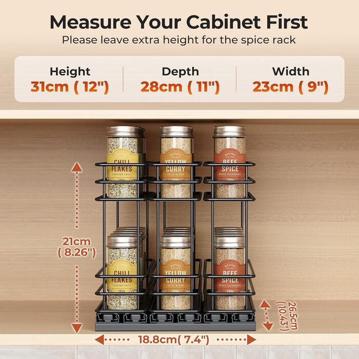 Організатор для спецій Orimade, висувна полиця для спецій, 3 шт. Чорний колір