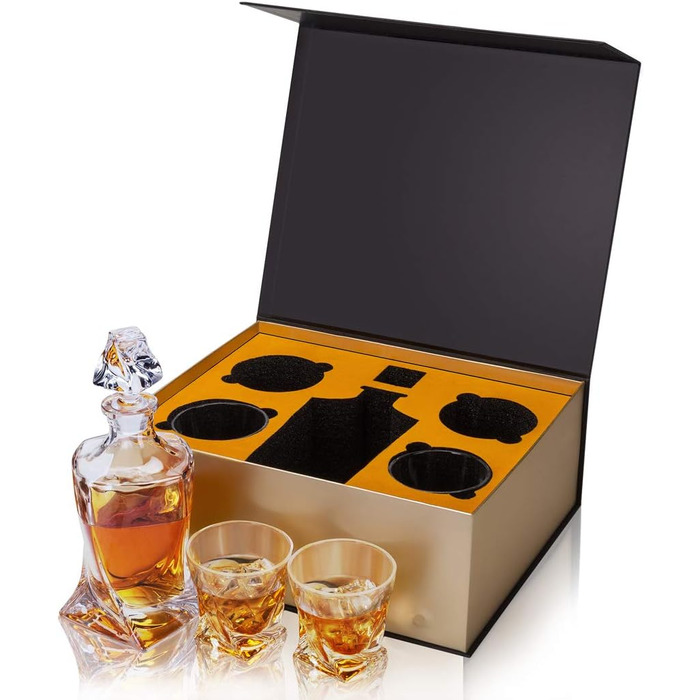 KANARS Whisky Decanter and Glasses Set, 800 ml Lead-Free Crystal Whiskey Decanter with 4x 300 ml Glasses, 5-Piece, Gift Box