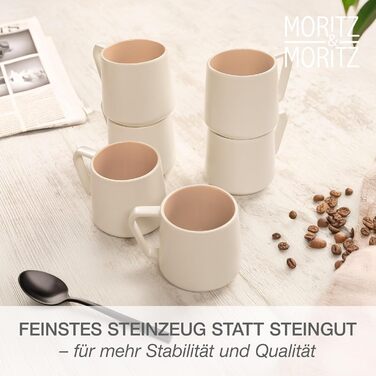 Набір кавових чашок Moritz & Moritz CAVO 6 шт. Almond (500 мл) з якісної кераміки - стильний дизайн з ручкою, для кави, чаю, капучино