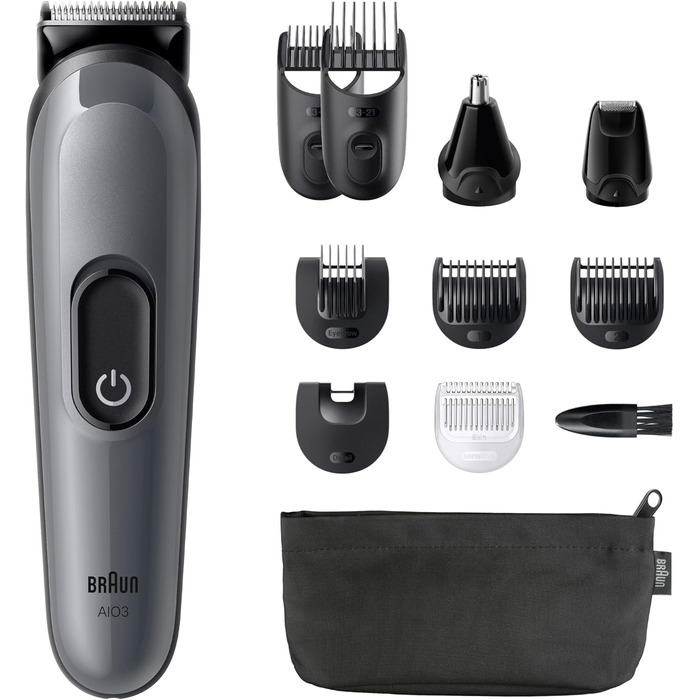 Braun Multigroom Series 3 AIO3545: Триммер 8-в-1 для бороди, волосся та тіла (сірий)