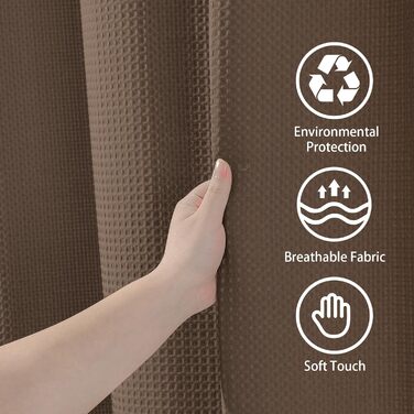 Штора для ванної кімнати Waffel з кільцями, тканинна, водовідштовхувальна, антигрибкова, 182x182 см, біла (Waffel - коричневий, 244x182 см)