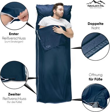 Traveler's Pal Hüttenschlafsack made from 100% Duraweave - Sleeping bag with side and foot zipper - Lightweight and thin insert summer sleeping bag, breathable and skin-friendly