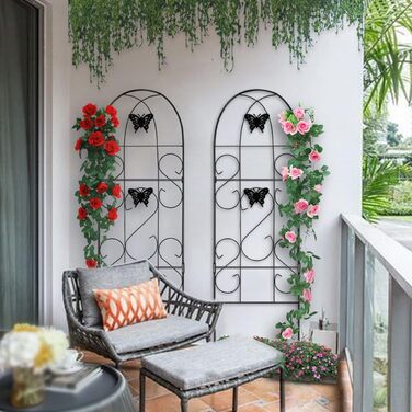 Amagabeli 2-Piece Garden Trellis Set, Metal, 152 x 46 cm, Rust-Proof Black Iron, Butterfly, Pot Vegetables, Flowers, Terrace, Metal Grids, Grid Panels for Ivy, Roses, Cucumbers, Clematis Supports