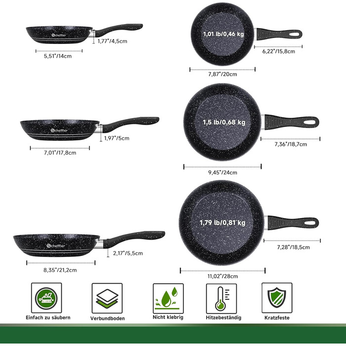 Scheffler Nonstick Fry Pan Set - 20/24/28cm - Compatible with All Cooktops