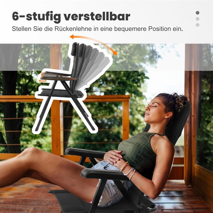 Крісло для кемпінгу Homecall складне, 150 кг, для саду, балкону, риболовлі, чорне. Регульована спинка, з підлокітниками.