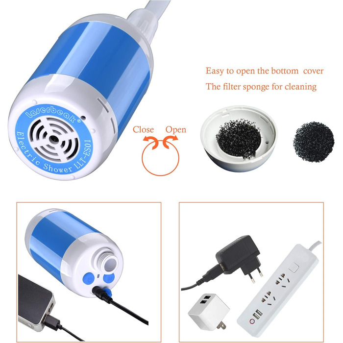 Laserbeak Portable Shower Electric Shower Camping Shower with Built-in 4800mAh Batteries and Showerhead Shut-off Valve