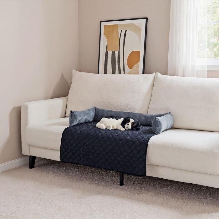 Килимок для собак OKYUK: м'яке, зручне ліжко для собак великих, середніх та маленьких порід. Ручної роботи, знімний чохол, 90x90 см, сіро-чорний колір