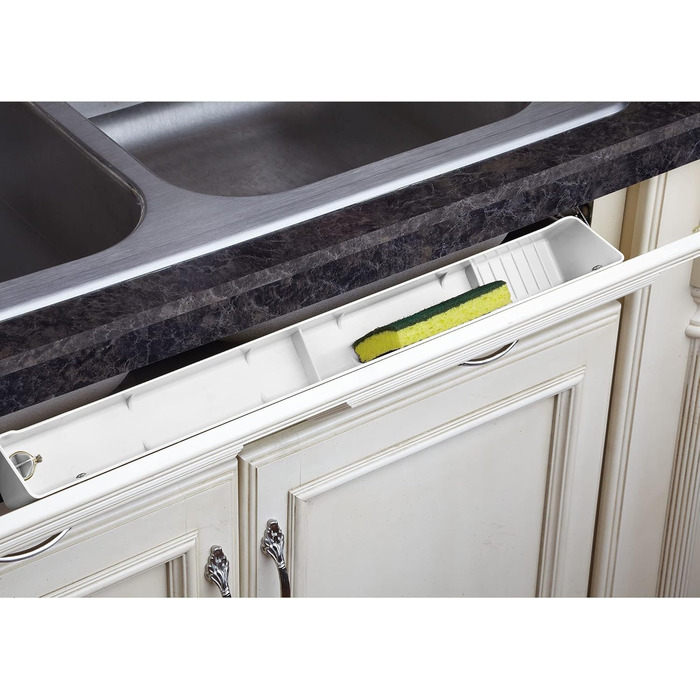 Rev-A-Shelf LLD-6591-24-11-1 61 61 cm Polymer-Kunststoff Spülbecken-Schublade zum Auskippen Tablett Organizer mit Scharnieren für Waschbeckenunterschränke, weiß
