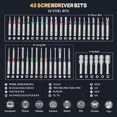 Електрична викрутка Mini 78 в 1 - Набір прецизійних викруток з магнітними Torx, LED дисплеєм та 5 рівнями моменту. Підходить для ноутбуків, окулярів, годинників, ПК