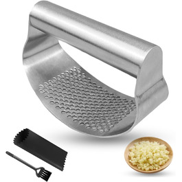 Прес для часнику з нержавіючої сталі - багатофункціональний прес для часнику з силіконовим очищувачем та щіткою для чищення. Можна мити в посудомийній машині (срібний)