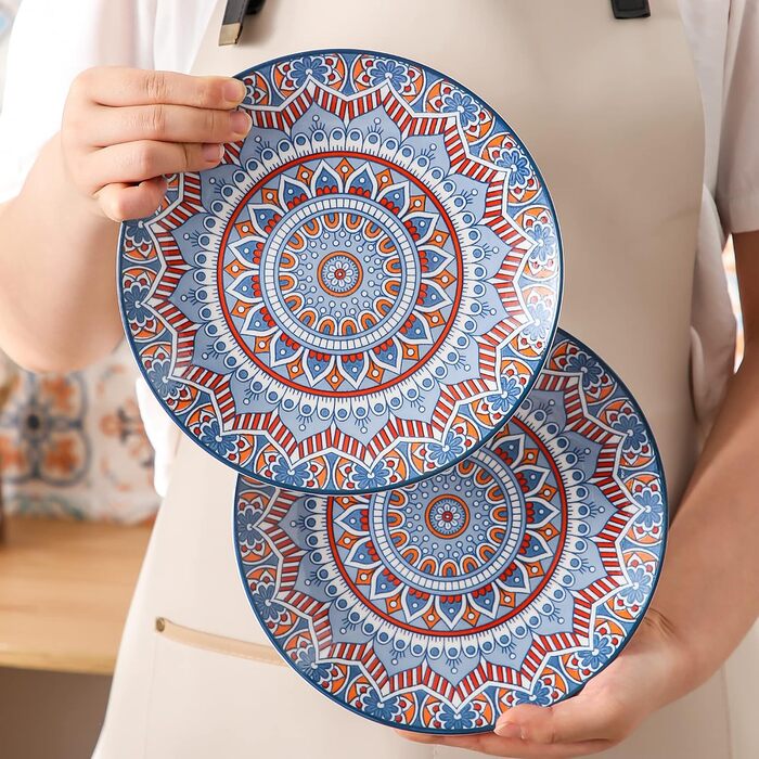 Сервіз столовий порцеляновий Vancasso MANDALA 32 елементи, сервіз для 8 осіб, ручна робота, богемський стиль (4 десертні тарілки, бірюзовий мандала)