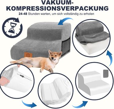 Masthome Dog Stairs for Small Dogs, 4 Steps Pet Stairs with Washable Cover, 52cm High Cat Stairs for High Beds, Dog Ramp Ladder, Removable, Black (Dog Stairs 2 Steps - Grey)