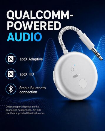 Bluetooth-адаптер для літака Avantree SoundJet R1 для AirPods та бездротових навушників, сріблястий, 25 год роботи