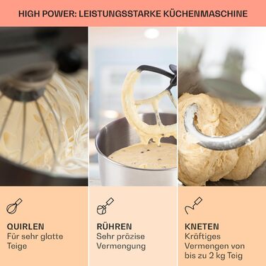 Klarstein Stand Mixer, dough mixer with 5L bowl, 1800W professional stand mixer with dough hook and whisk, universal kitchen machine with 6 speeds, dough machine for stirring, kneading and whipping